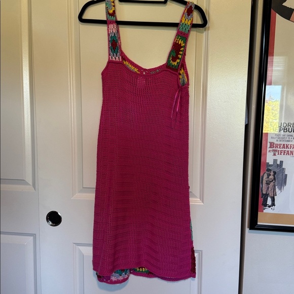 Cotton Emporium Patchwork Crochet Mini Dress Pink - Picture 6 of 9